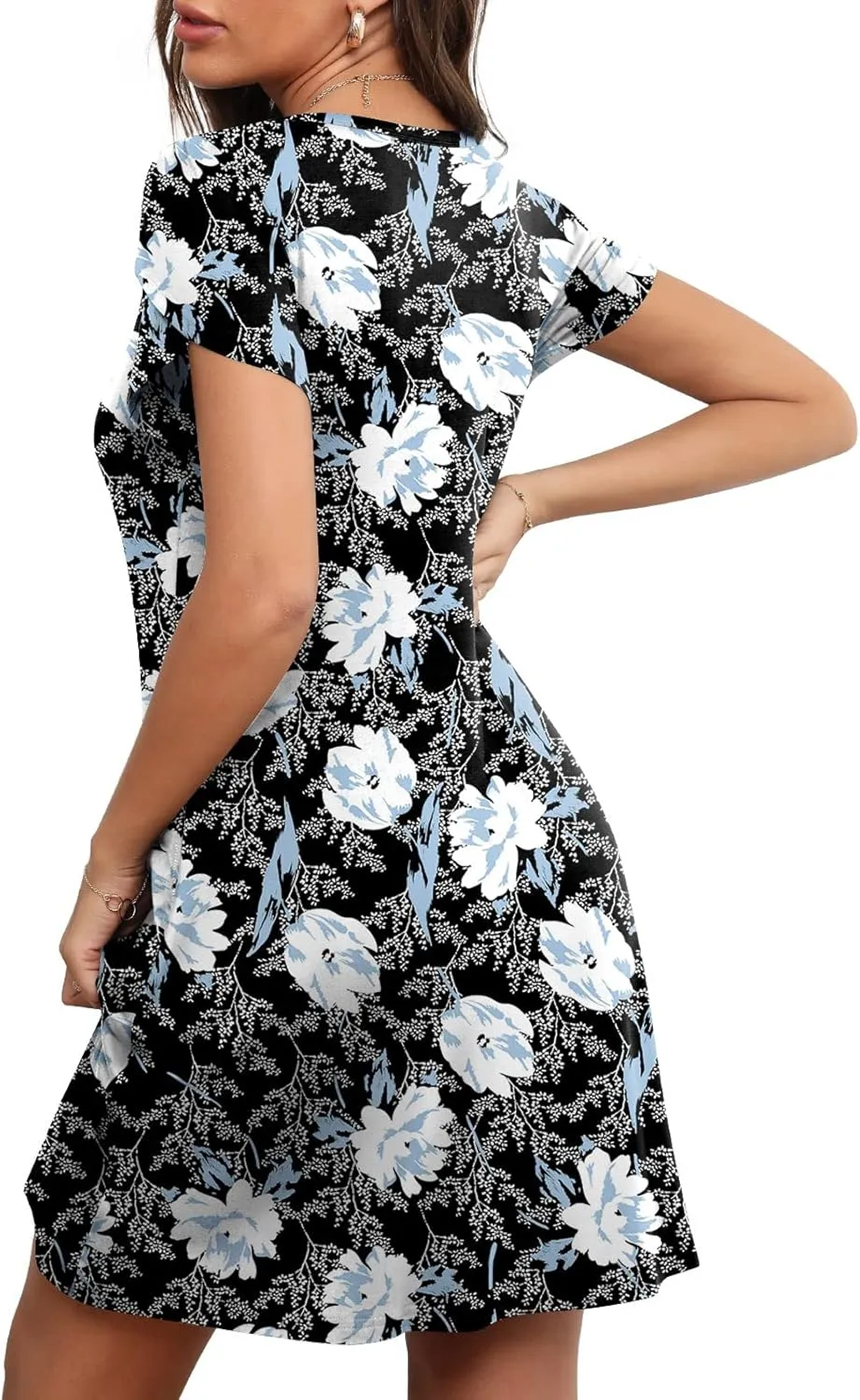 HOTGIFT 2025 Womens Dress Summer Short Sleeve Crewneck Sundress with Pockets M-4XL