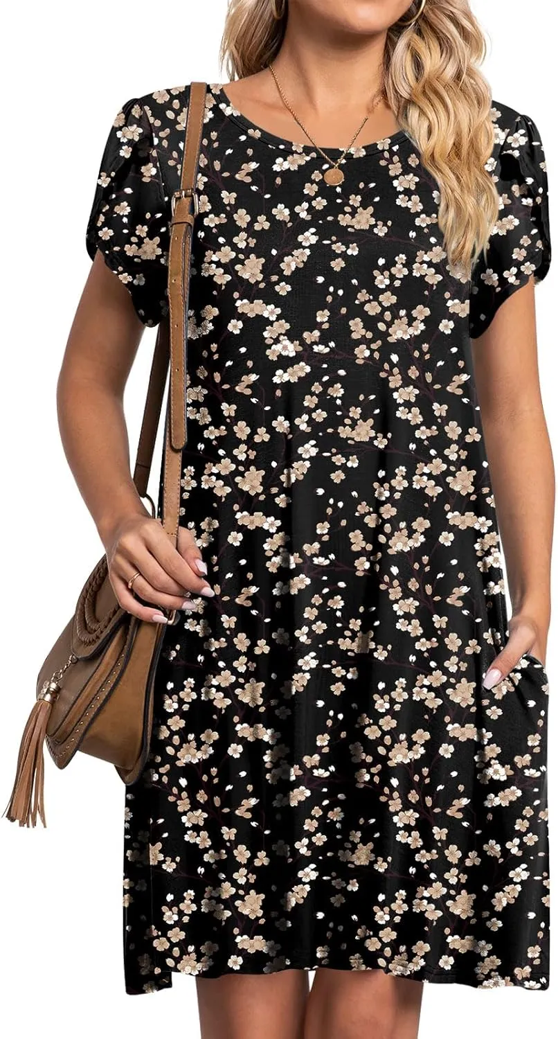 HOTGIFT 2025 Womens Dress Summer Short Sleeve Crewneck Sundress with Pockets M-4XL