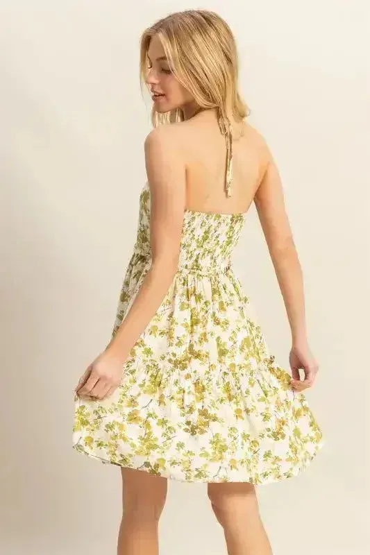 HYFVE Floral Halter Dress – Tiered Mini with Adjustable Ties