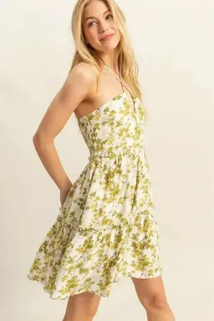 HYFVE Floral Halter Dress – Tiered Mini with Adjustable Ties