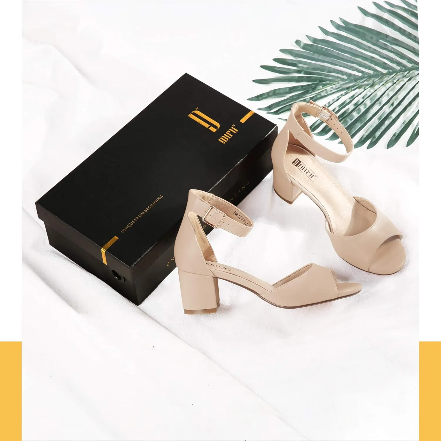 IDIFU Women's Candie Low Block Heels Sandals Peep Toe Chunky Ankle Strap Wedding Dress Shoes