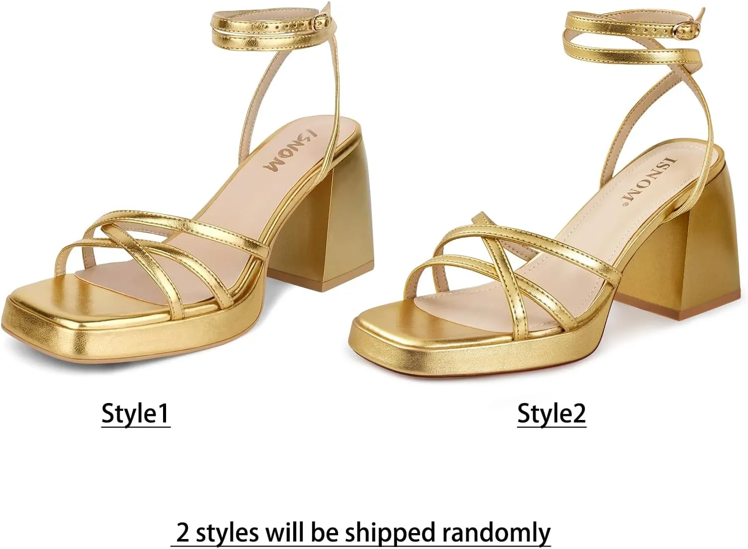 ISNOM Platform Heels for Women Comfortable Strappy Heels Short Block Chunky Sandals Ankle Strap Simple Summer Heeled Sandals Square Open Toe for Wedding Work Party Dressy Prom