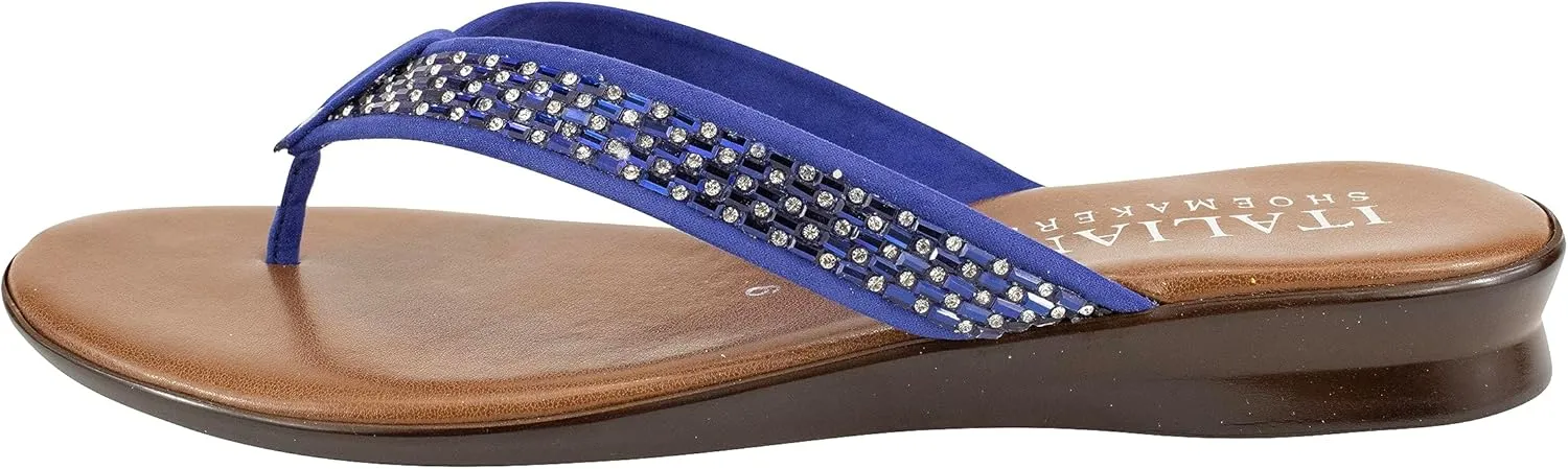 ITALIAN Shoemakers Women's Zenni Low Wedge Open Toe Glitter Fashion Thong Sandal for Women