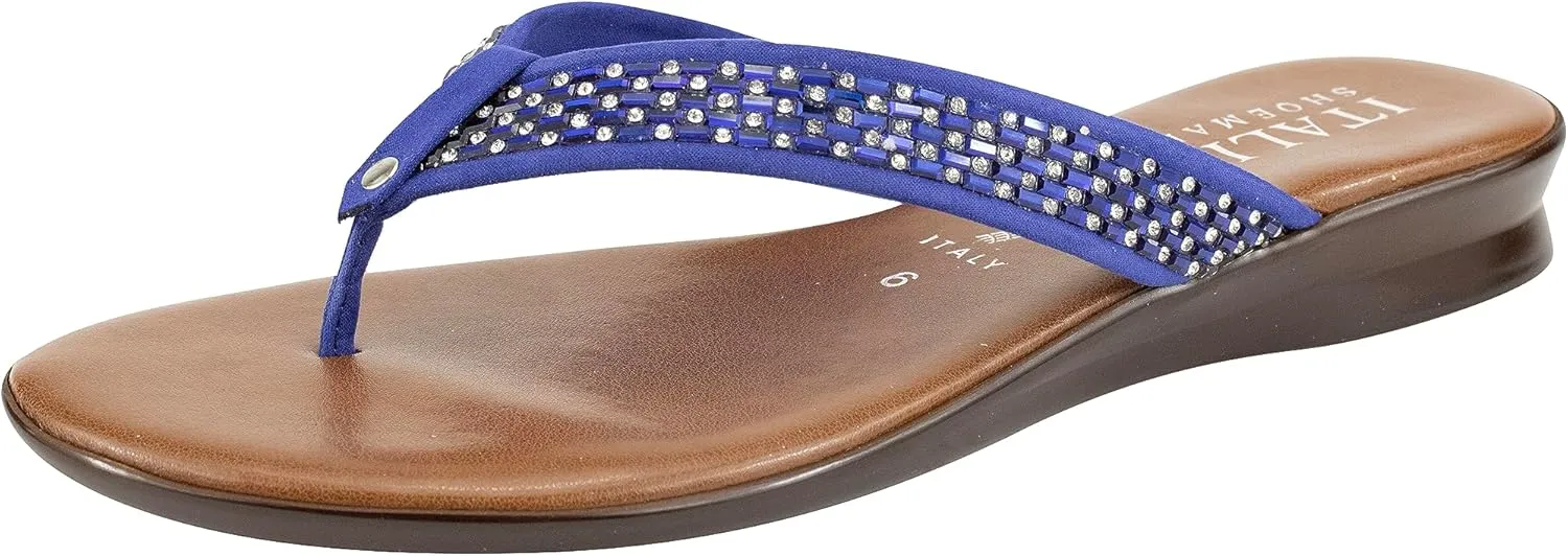 ITALIAN Shoemakers Women's Zenni Low Wedge Open Toe Glitter Fashion Thong Sandal for Women
