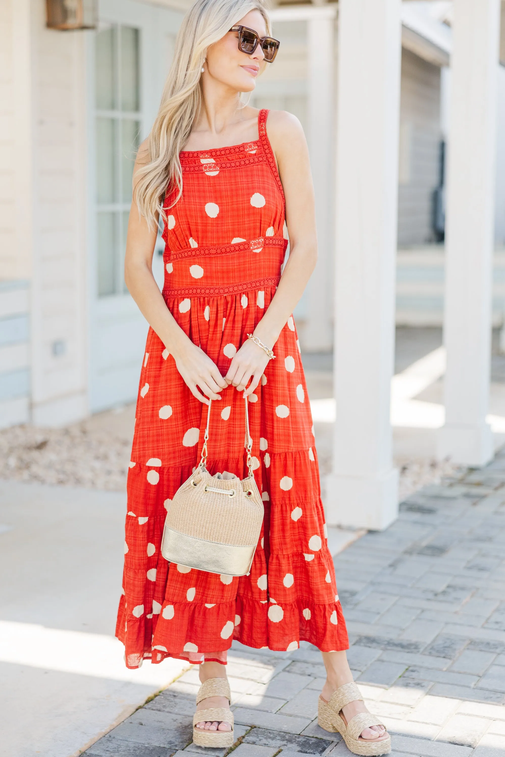 It's In The Air Red Floral Midi Dress