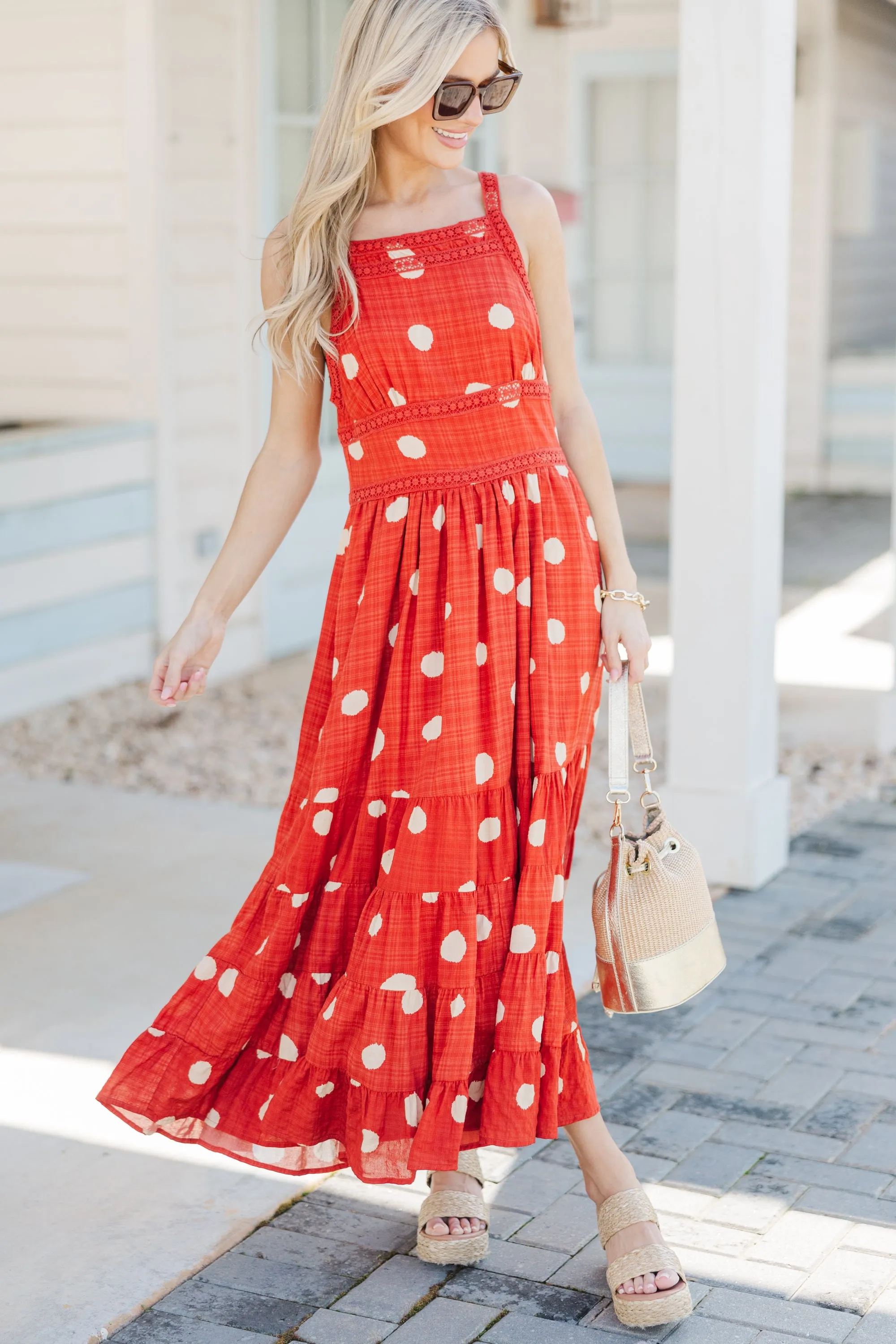 It's In The Air Red Floral Midi Dress