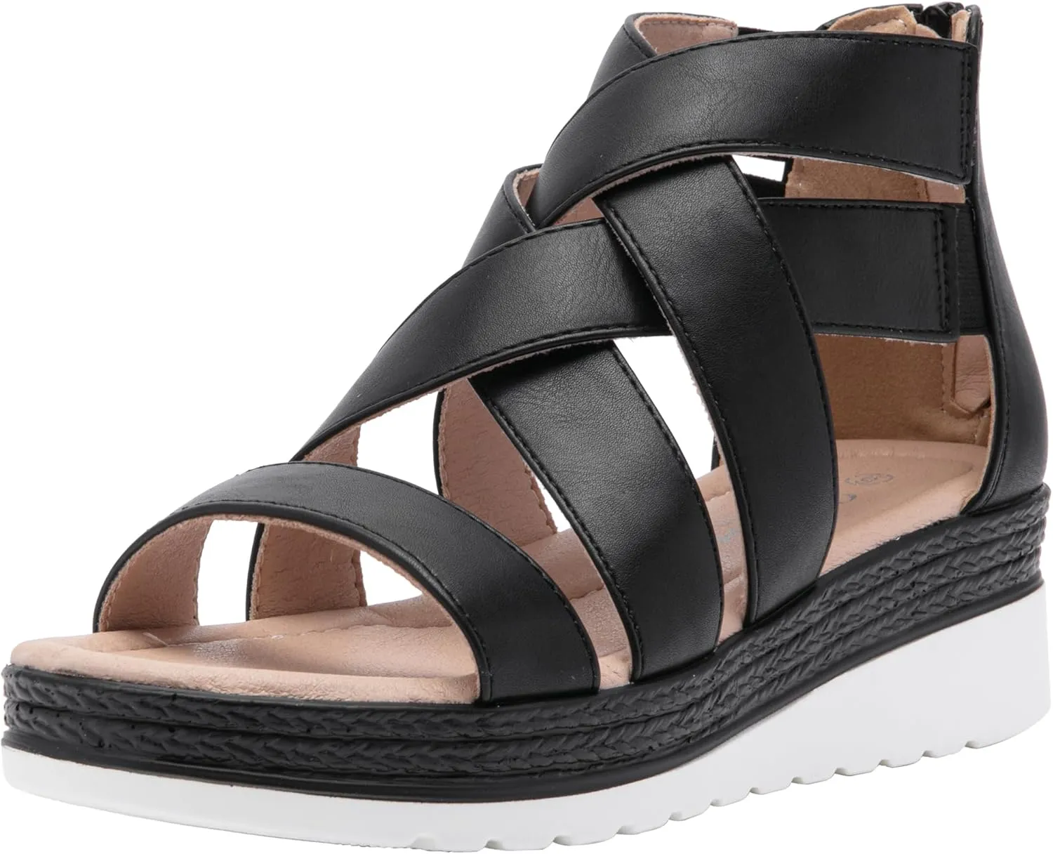 Jeossy Women's Platform Wedge Sandals White Pu Strappy Summer 866 Sandals Dressy with Zipper