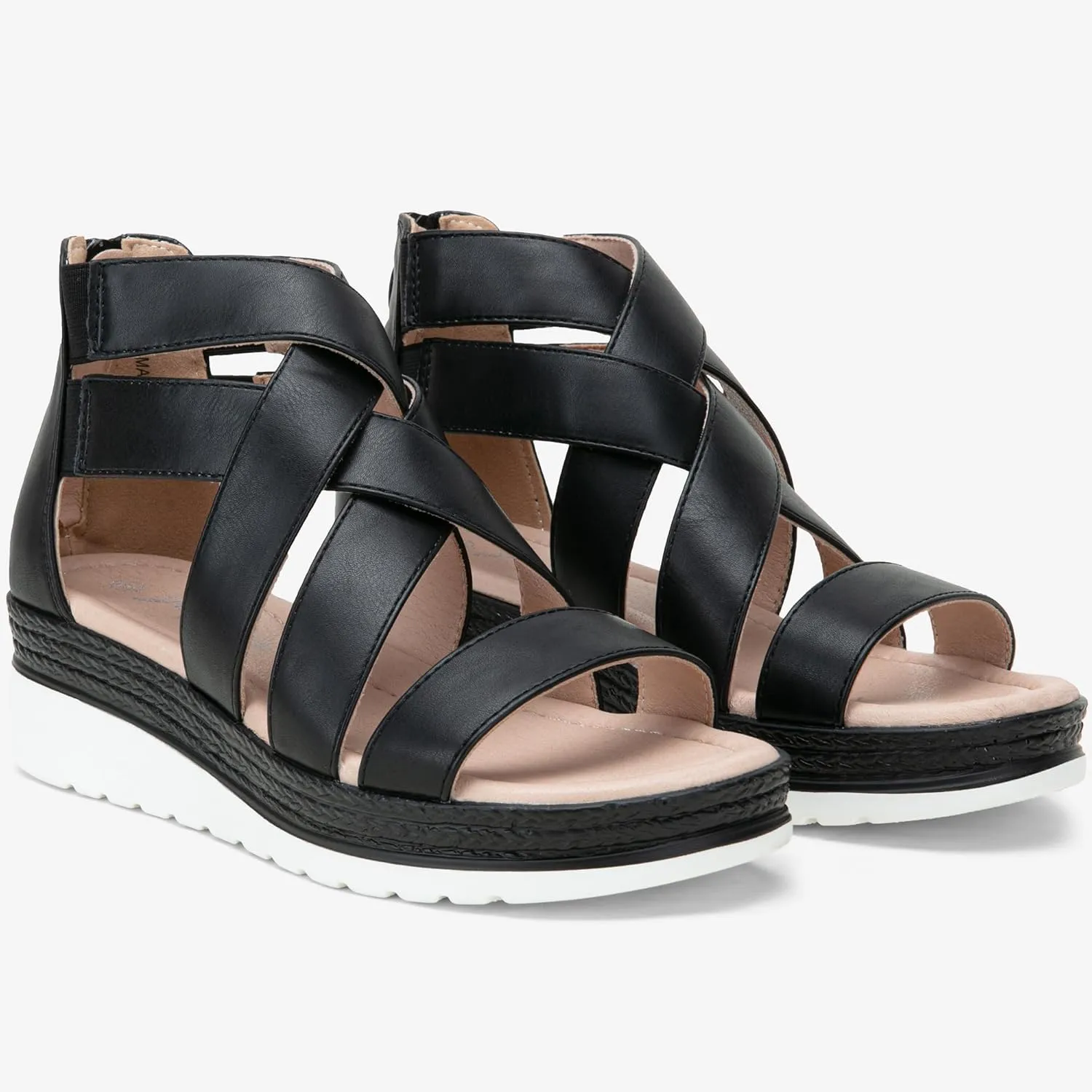 Jeossy Women's Platform Wedge Sandals White Pu Strappy Summer 866 Sandals Dressy with Zipper
