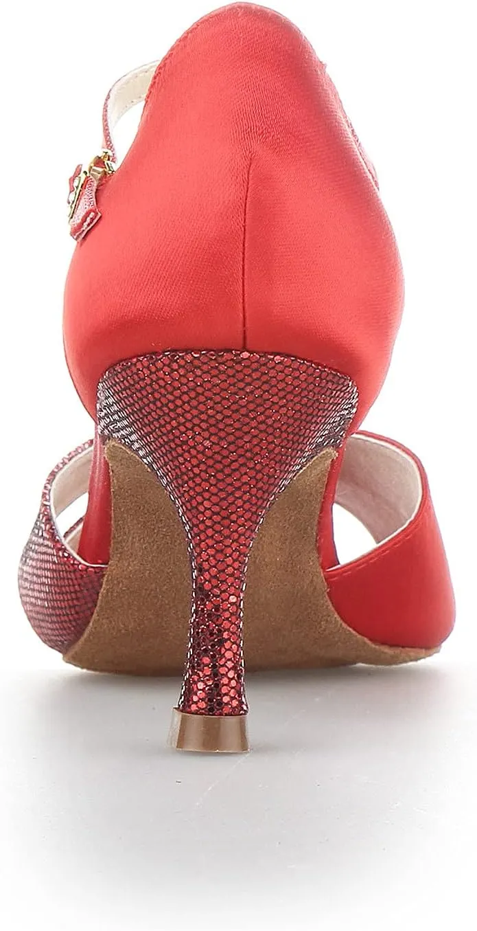 JIAJIA 20518 Women's Satin Sandals Flared Heel Latin Salsa Performance Dance Shoes
