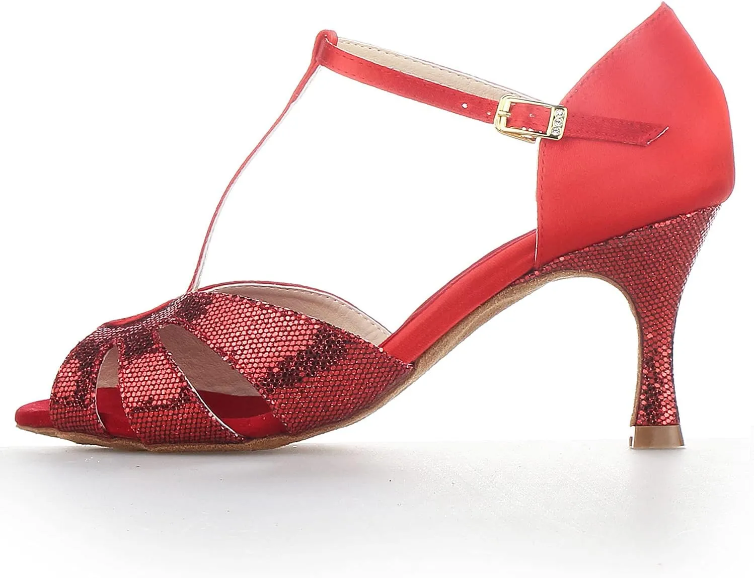 JIAJIA 20518 Women's Satin Sandals Flared Heel Latin Salsa Performance Dance Shoes