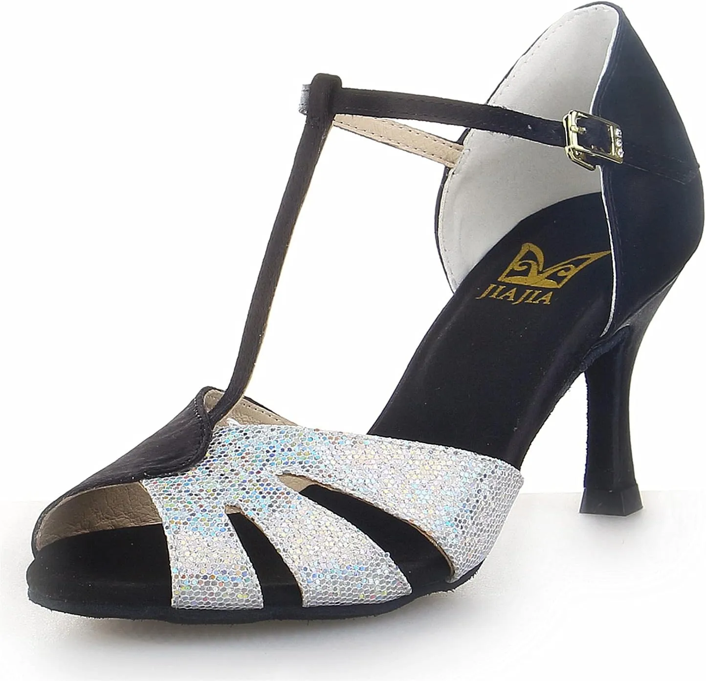 JIAJIA 20518 Women's Satin Sandals Flared Heel Latin Salsa Performance Dance Shoes