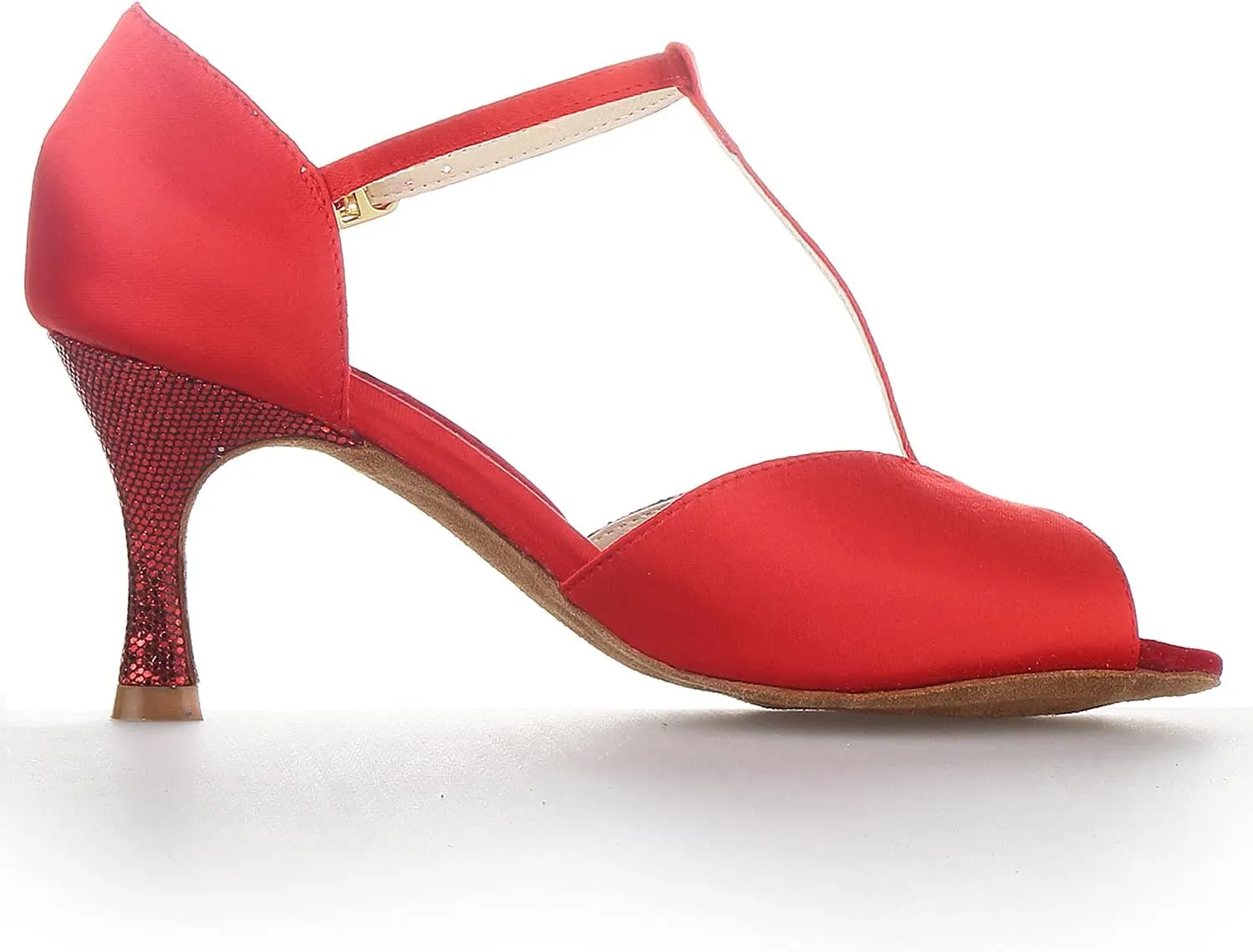 JIAJIA 20518 Women's Satin Sandals Flared Heel Latin Salsa Performance Dance Shoes