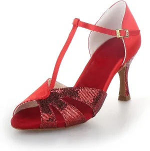 JIAJIA 20518 Women's Satin Sandals Flared Heel Latin Salsa Performance Dance Shoes