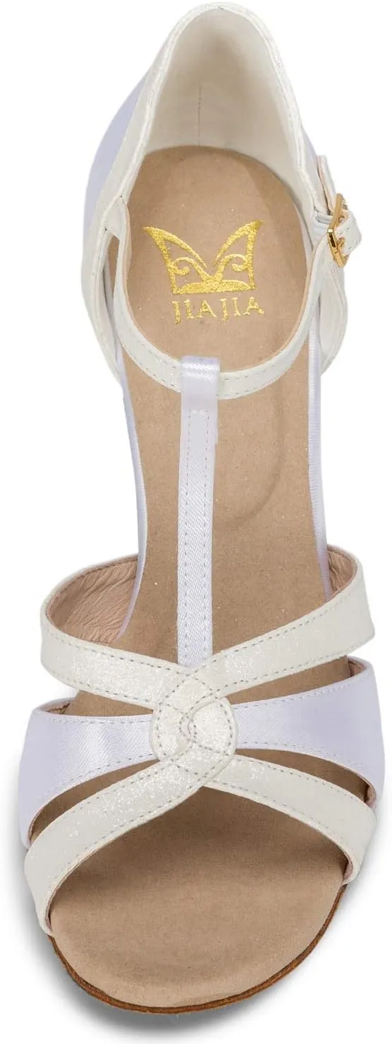 JIAJIA 20519 Women's Satin Sandals Flared Heel Latin Salsa Performance Dance Shoes