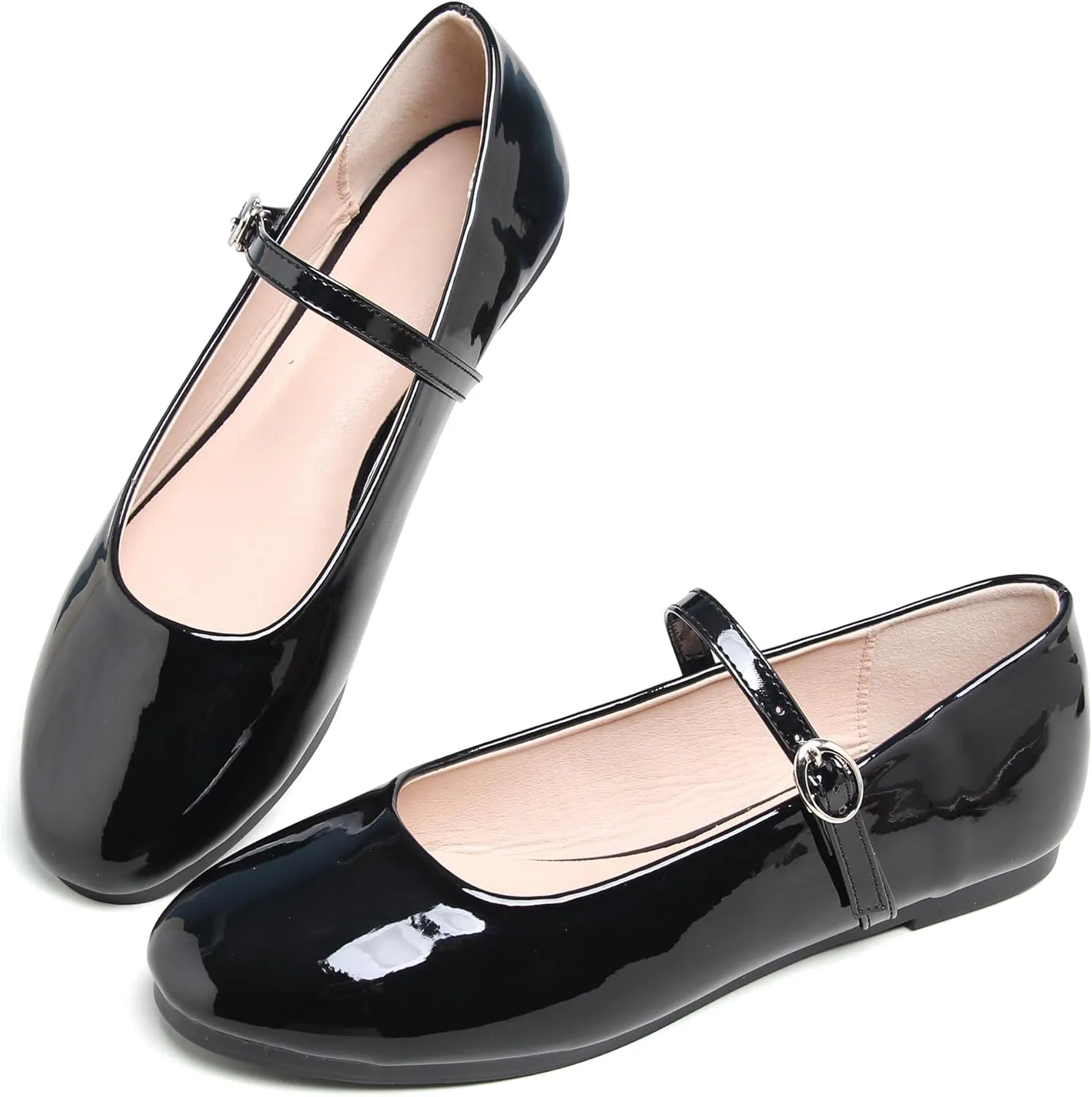 JiangWei Shu Round Toe Flats Dress Mary Jane Shoes Ankle Strap Ballet Flats Comfortable Casual Flats