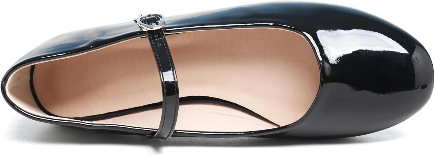 JiangWei Shu Round Toe Flats Dress Mary Jane Shoes Ankle Strap Ballet Flats Comfortable Casual Flats