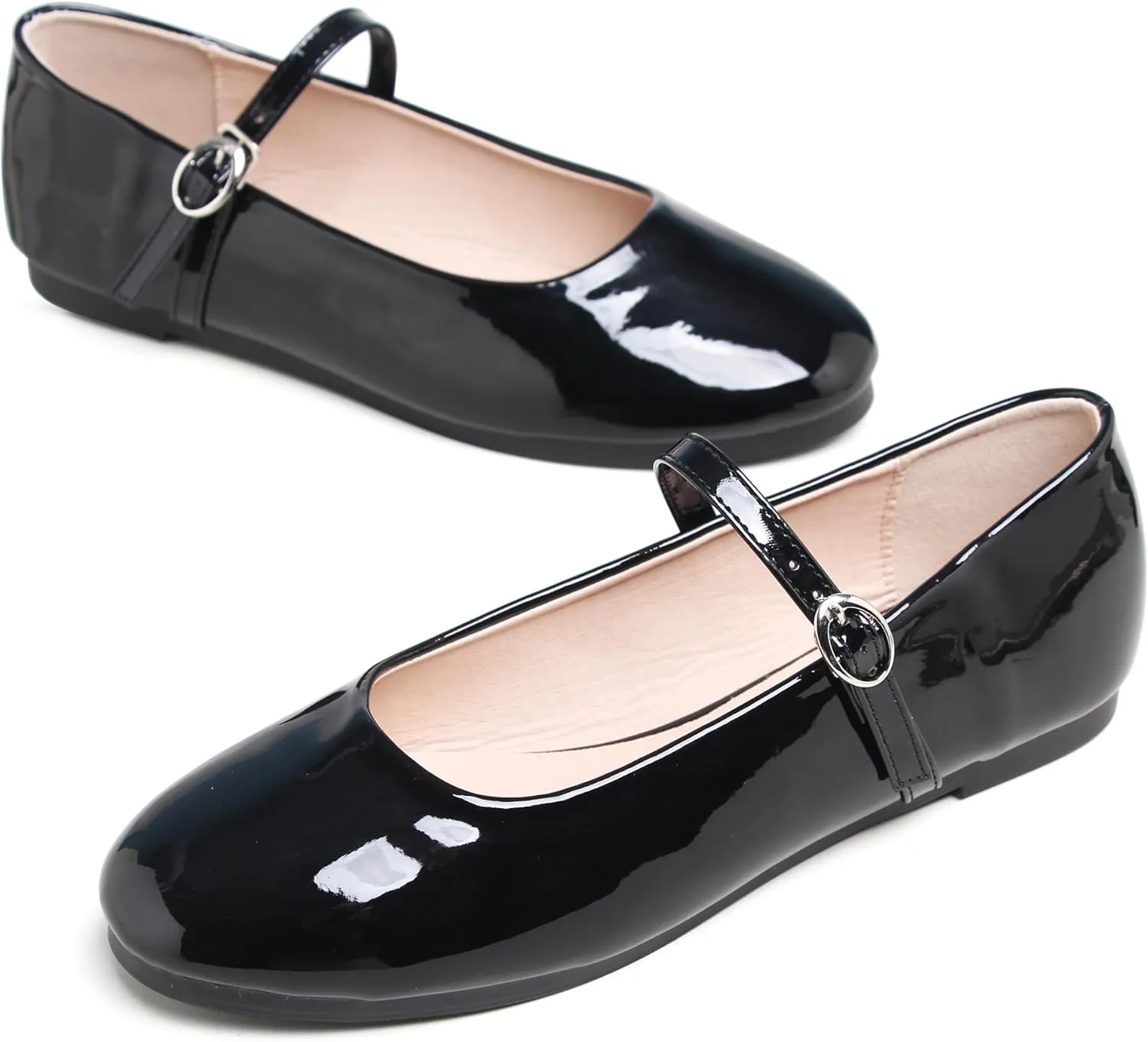 JiangWei Shu Round Toe Flats Dress Mary Jane Shoes Ankle Strap Ballet Flats Comfortable Casual Flats