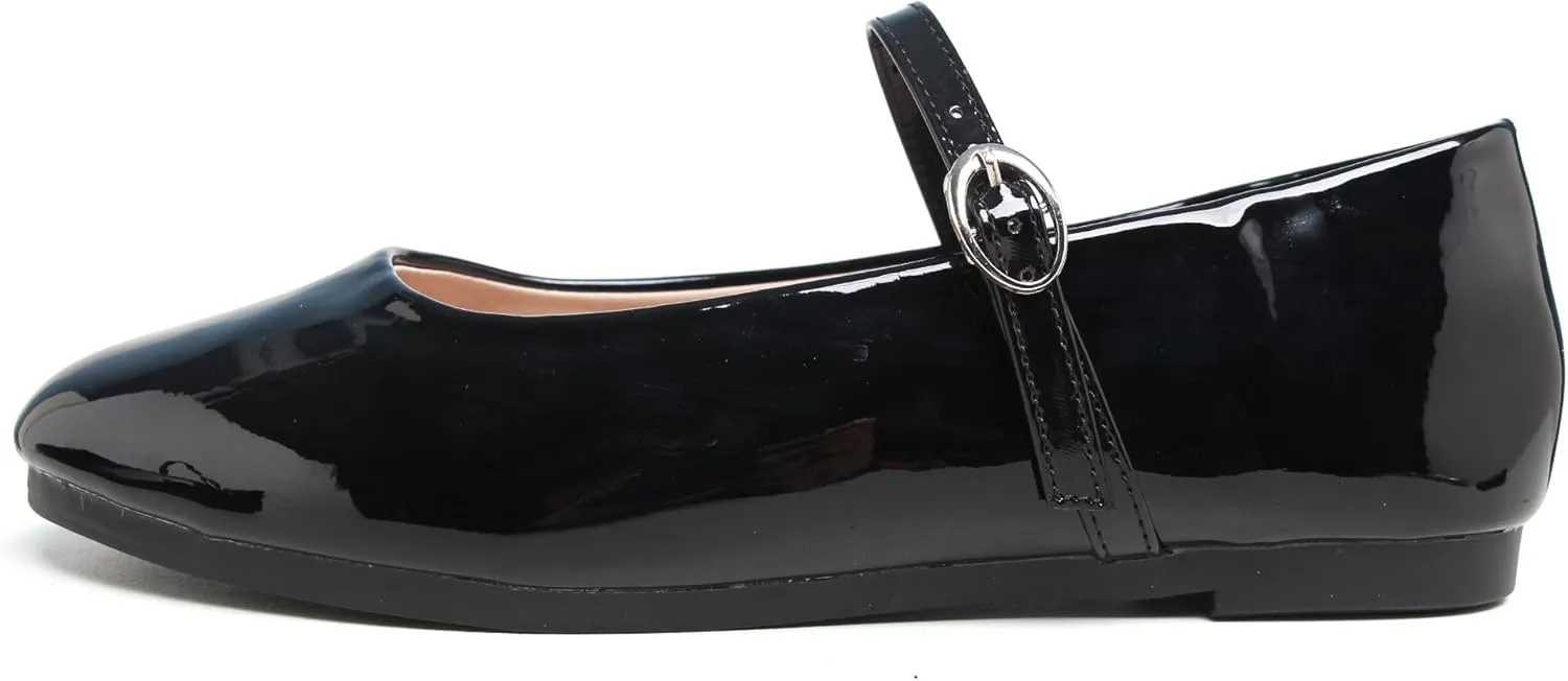 JiangWei Shu Round Toe Flats Dress Mary Jane Shoes Ankle Strap Ballet Flats Comfortable Casual Flats