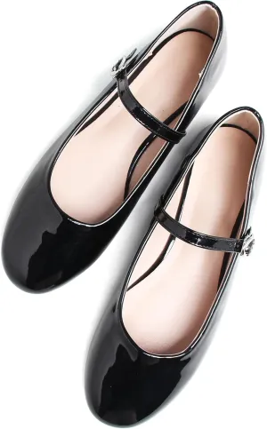 JiangWei Shu Round Toe Flats Dress Mary Jane Shoes Ankle Strap Ballet Flats Comfortable Casual Flats