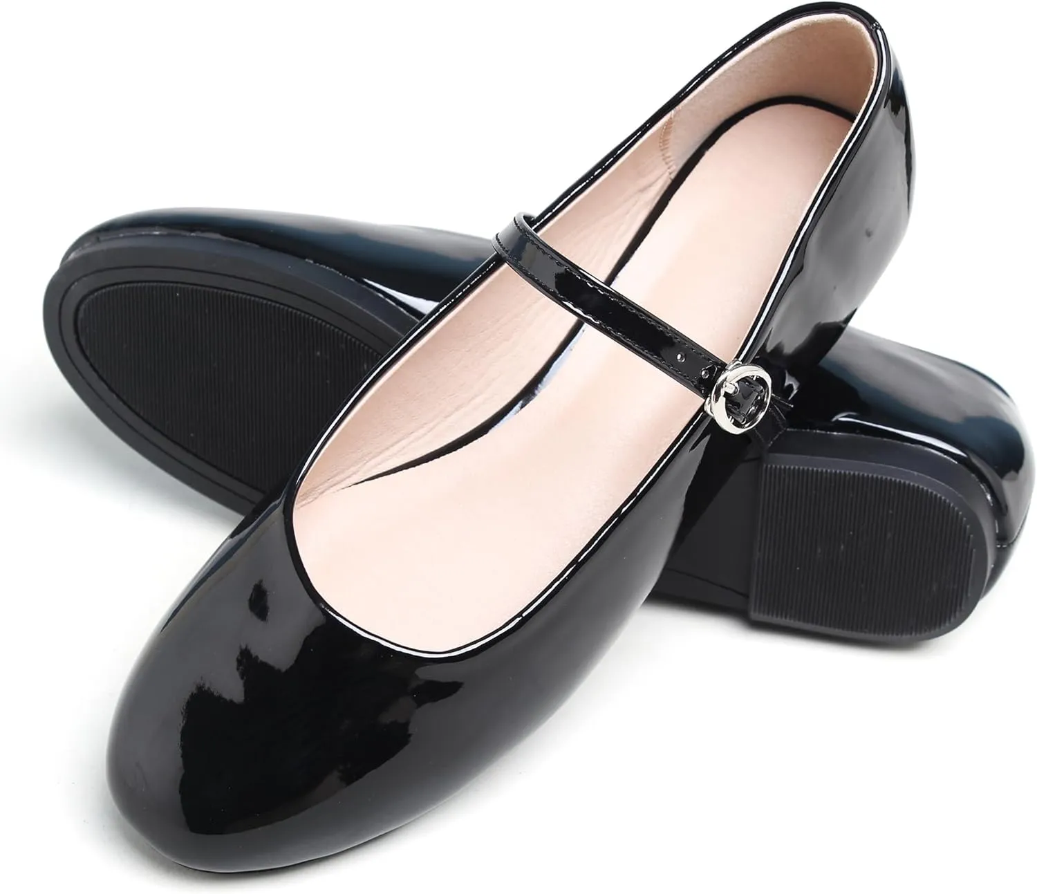 JiangWei Shu Round Toe Flats Dress Mary Jane Shoes Ankle Strap Ballet Flats Comfortable Casual Flats