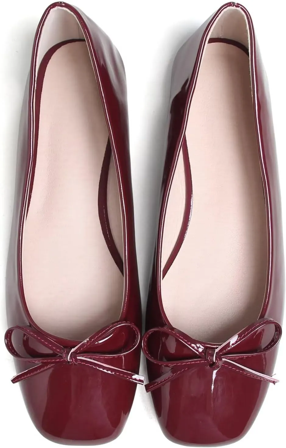JiangWei Shu Women's Bow Knot Square Toe Ballet Flats Slip On Walking Wedding Soft Shoes