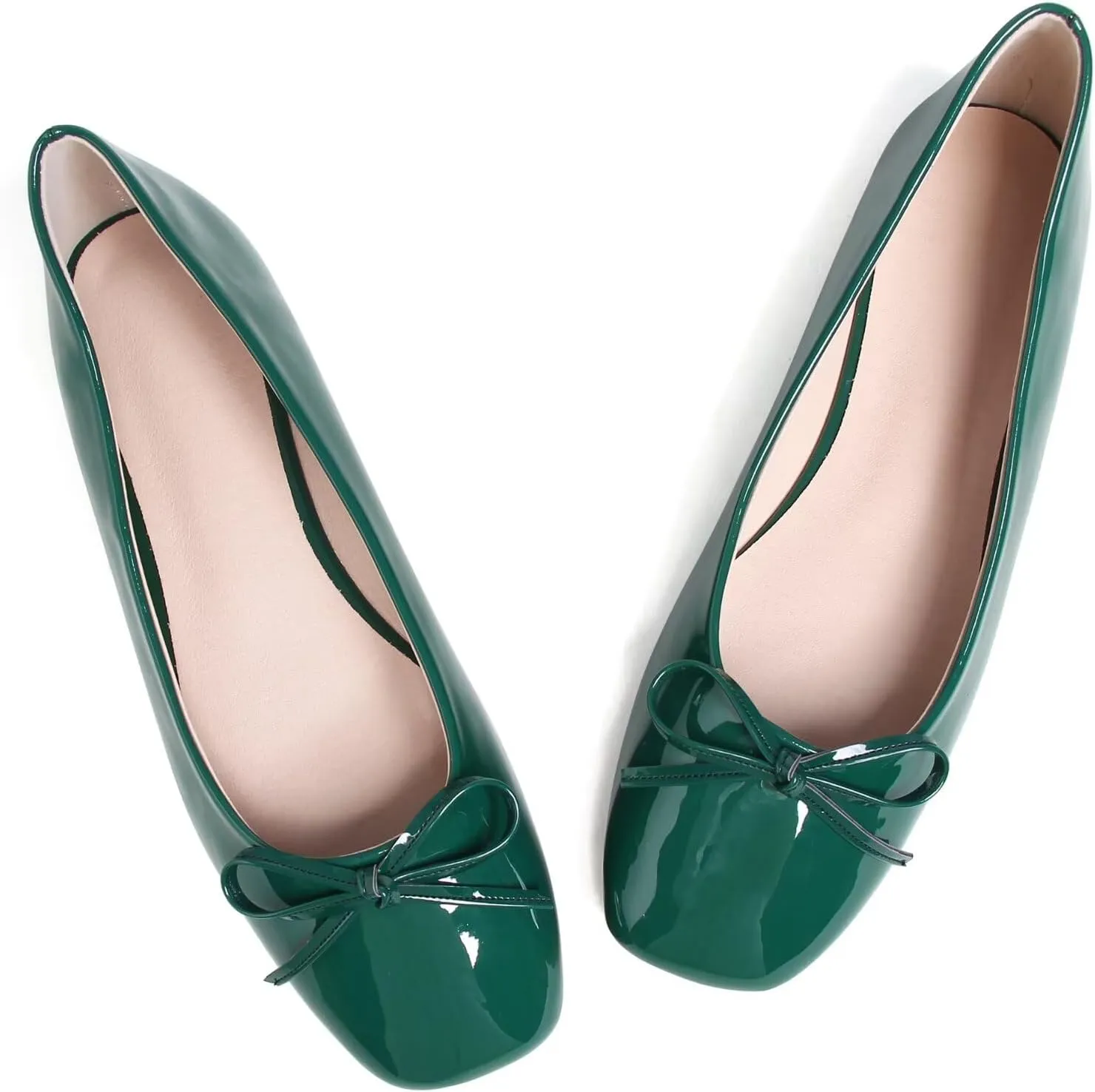 JiangWei Shu Women's Bow Knot Square Toe Ballet Flats Slip On Walking Wedding Soft Shoes