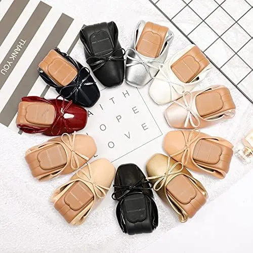 JiangWei Shu Women's Bow Knot Square Toe Ballet Flats Slip On Walking Wedding Soft Shoes