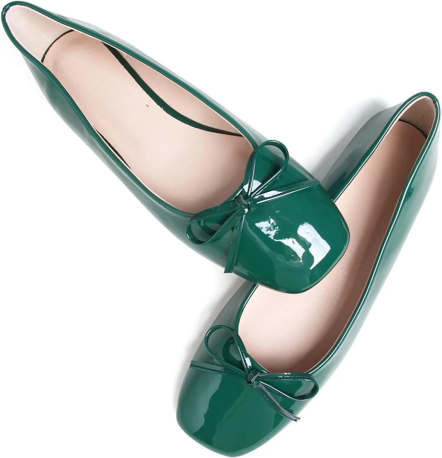 JiangWei Shu Women's Bow Knot Square Toe Ballet Flats Slip On Walking Wedding Soft Shoes