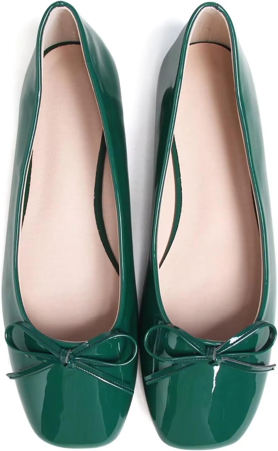 JiangWei Shu Women's Bow Knot Square Toe Ballet Flats Slip On Walking Wedding Soft Shoes