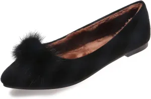 JiangWei Shu Women's Faux Fur Ballet Flats Winter Warm Pointed Toe Slip On Daily Walking Cozy Shoes