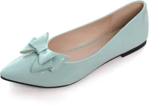 JiangWei Shu Women's Pointed Toe PU Bow-knot Ballet Flats Dress Flat Slip-ons Loafers