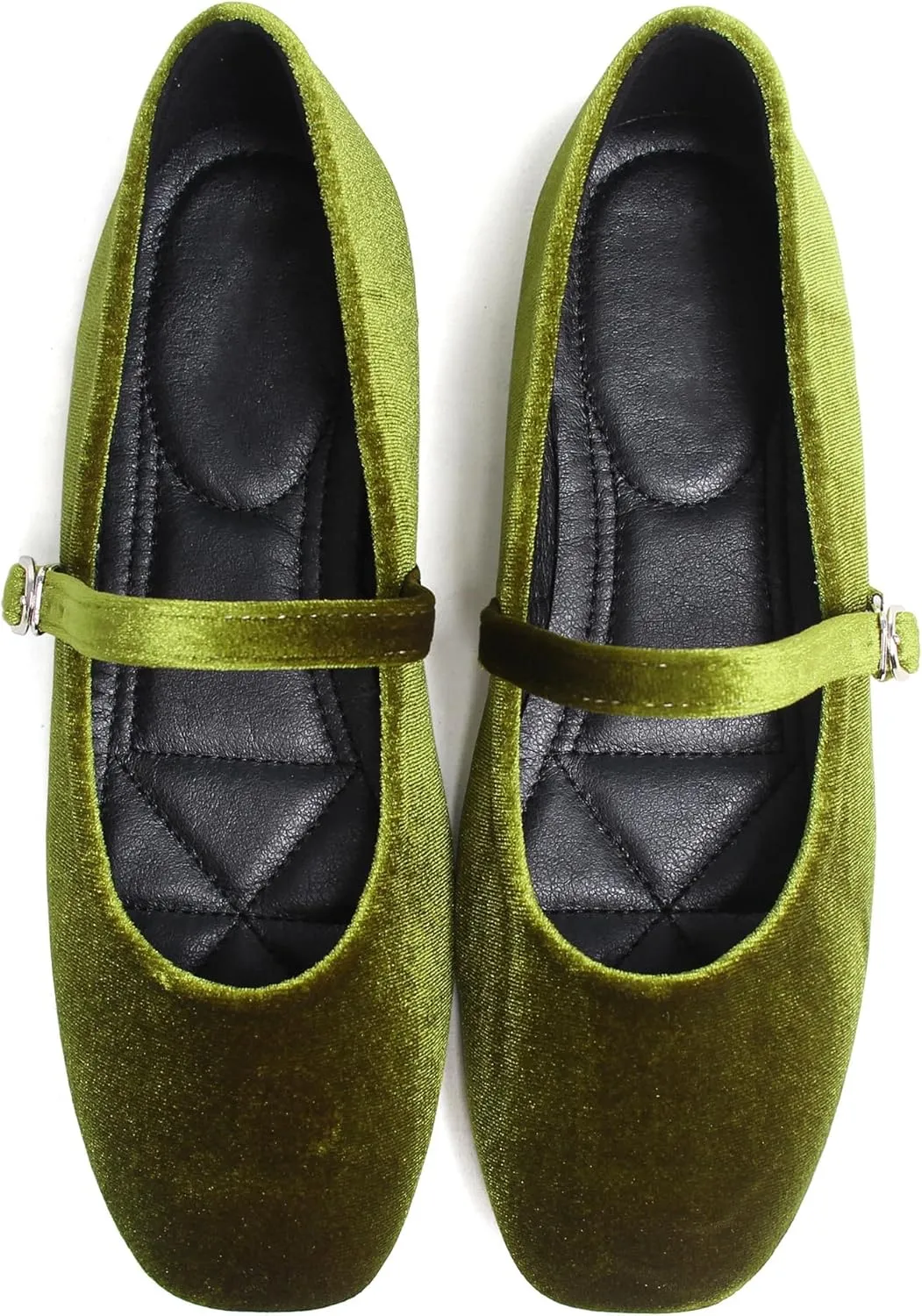 JiangWei Shu Women's Square Toe Ballets Comfortable Flats Soft Velvet Mary Jane Flats Casual Dressy Shoes