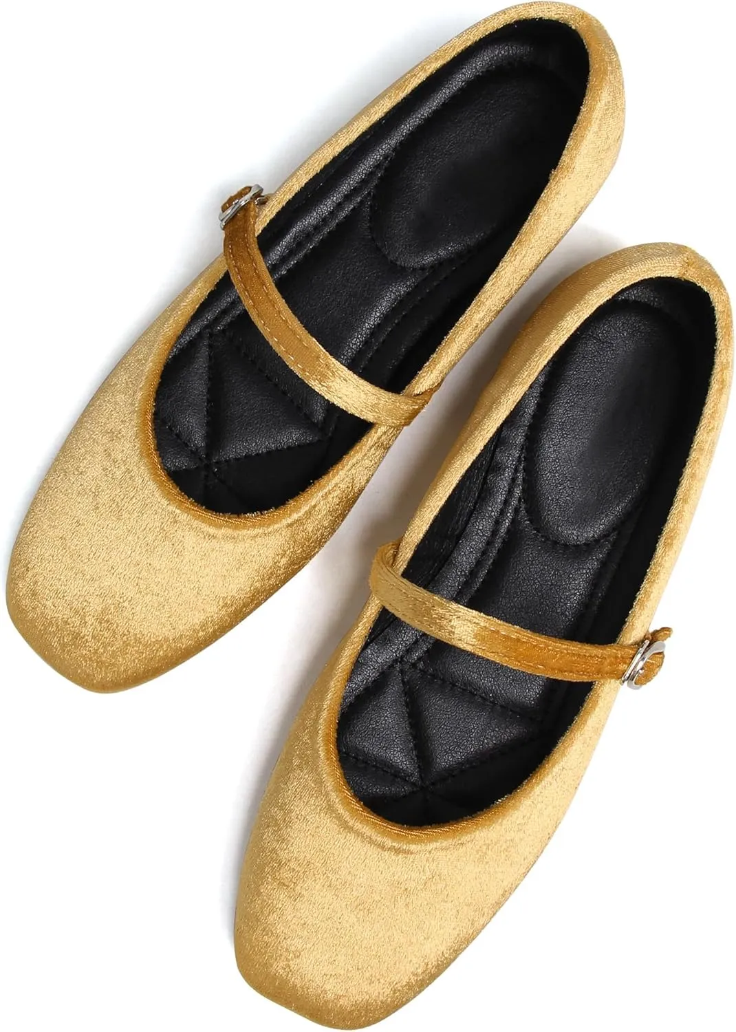 JiangWei Shu Women's Square Toe Ballets Comfortable Flats Soft Velvet Mary Jane Flats Casual Dressy Shoes