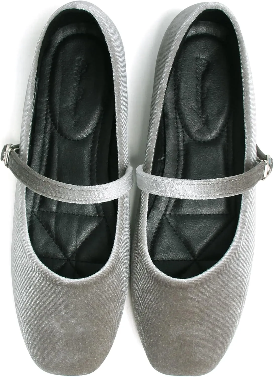 JiangWei Shu Women's Square Toe Ballets Comfortable Flats Soft Velvet Mary Jane Flats Casual Dressy Shoes