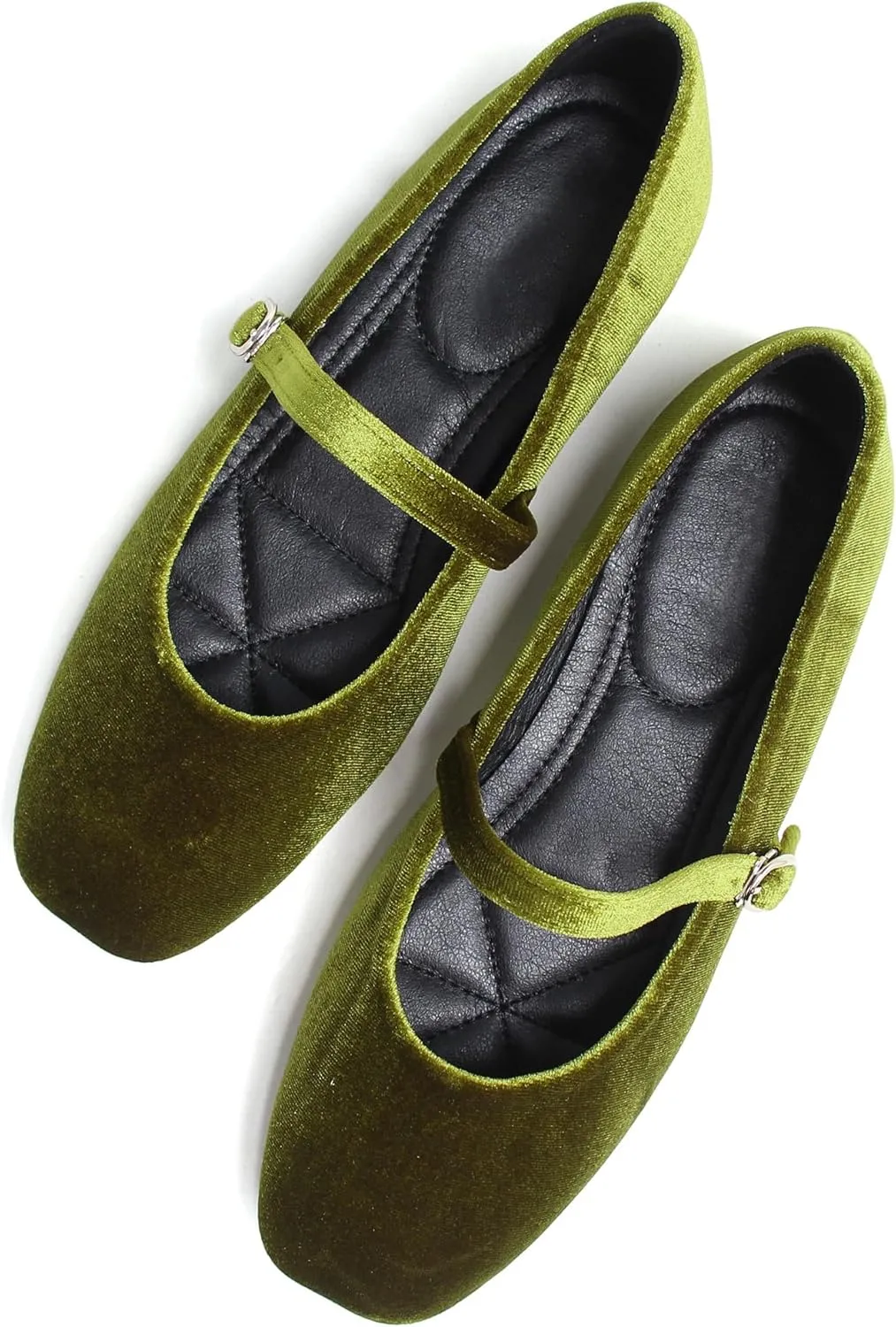 JiangWei Shu Women's Square Toe Ballets Comfortable Flats Soft Velvet Mary Jane Flats Casual Dressy Shoes