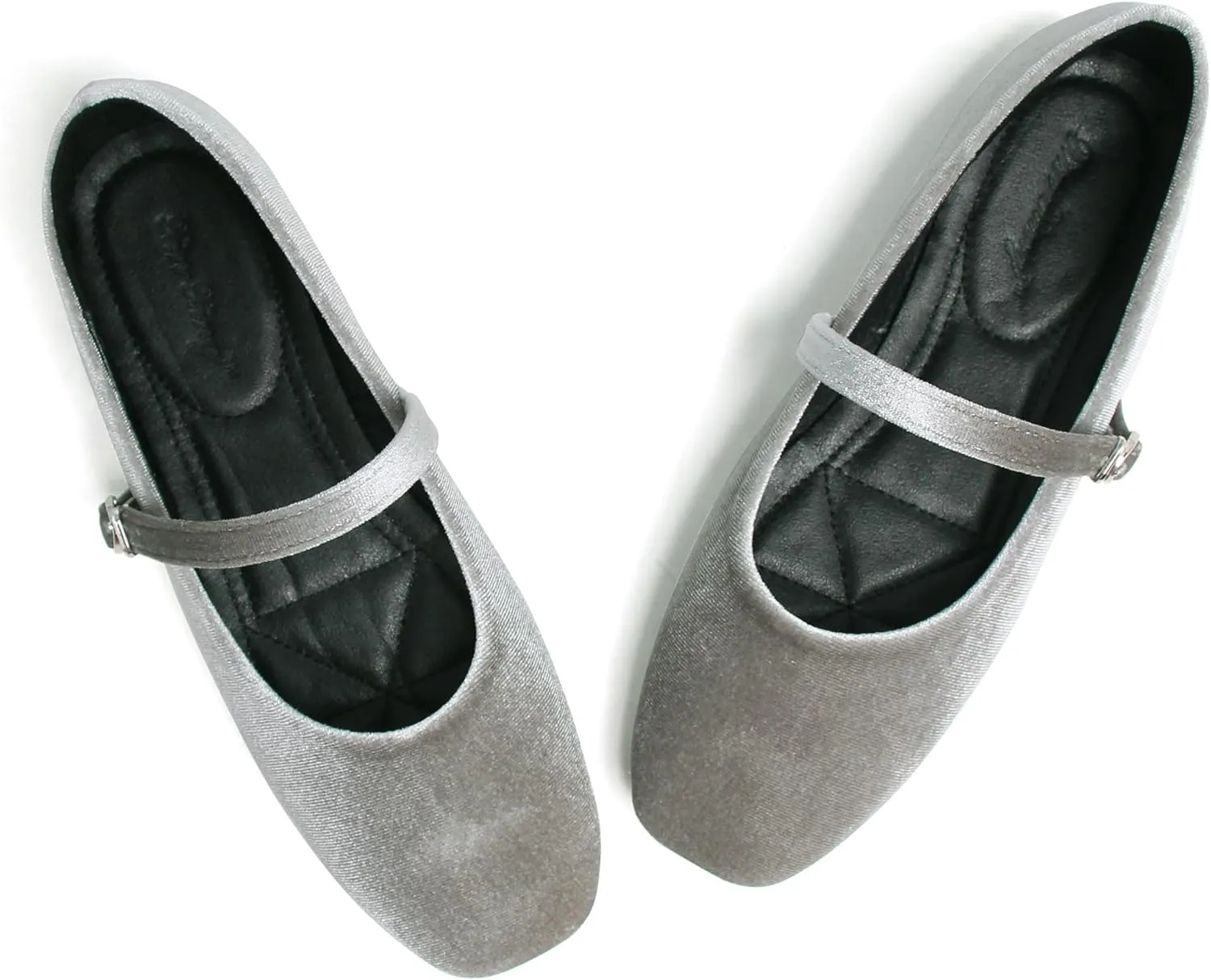 JiangWei Shu Women's Square Toe Ballets Comfortable Flats Soft Velvet Mary Jane Flats Casual Dressy Shoes
