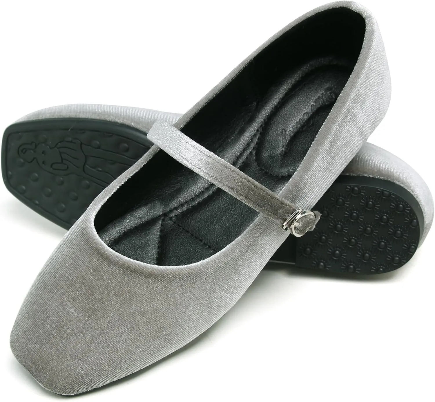 JiangWei Shu Women's Square Toe Ballets Comfortable Flats Soft Velvet Mary Jane Flats Casual Dressy Shoes