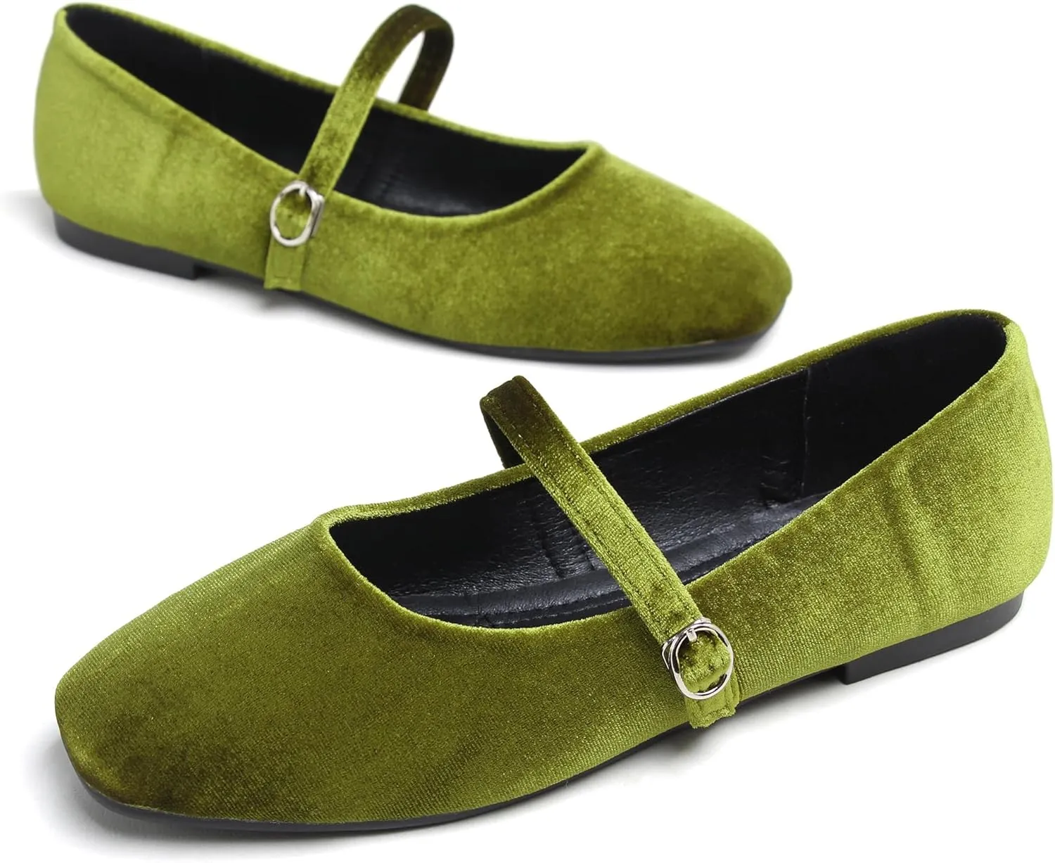 JiangWei Shu Women's Square Toe Ballets Comfortable Flats Soft Velvet Mary Jane Flats Casual Dressy Shoes