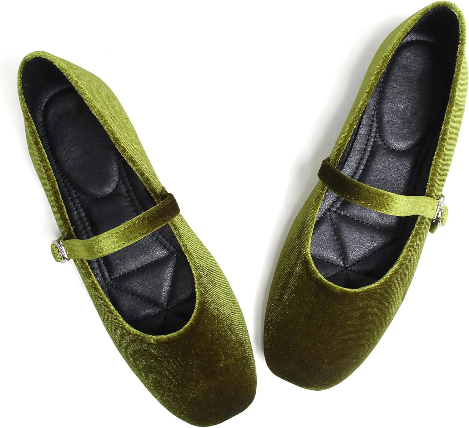 JiangWei Shu Women's Square Toe Ballets Comfortable Flats Soft Velvet Mary Jane Flats Casual Dressy Shoes
