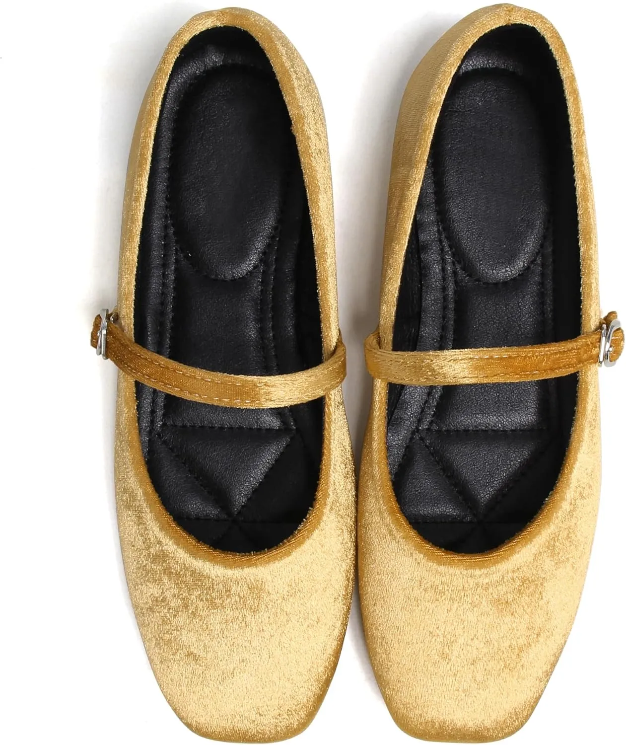 JiangWei Shu Women's Square Toe Ballets Comfortable Flats Soft Velvet Mary Jane Flats Casual Dressy Shoes