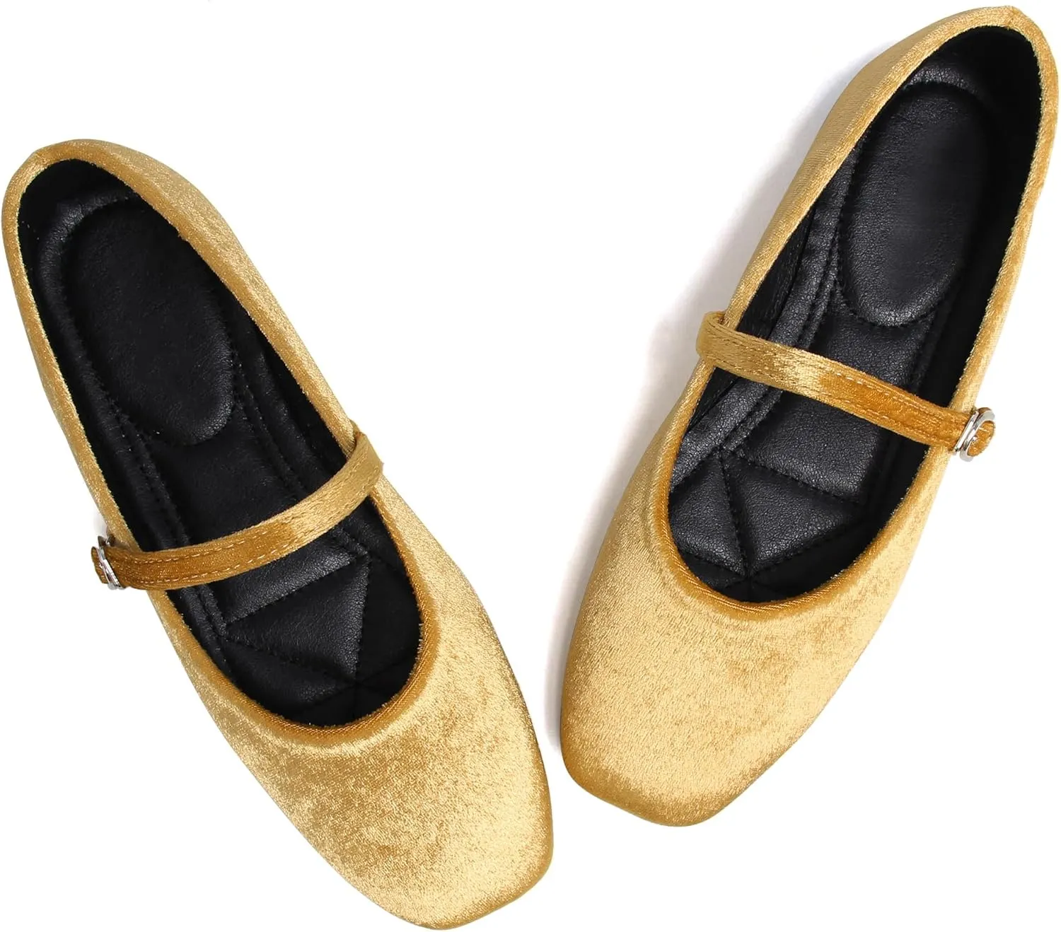 JiangWei Shu Women's Square Toe Ballets Comfortable Flats Soft Velvet Mary Jane Flats Casual Dressy Shoes