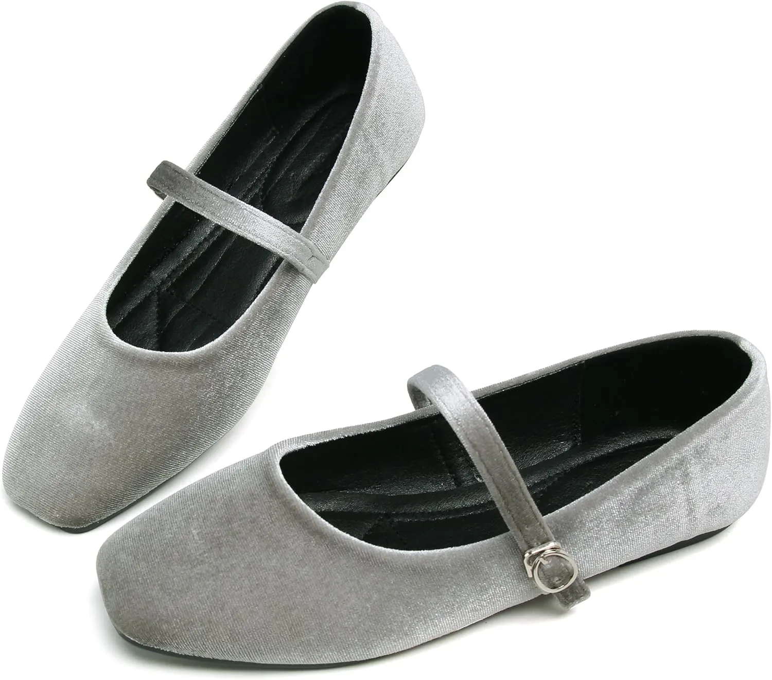 JiangWei Shu Women's Square Toe Ballets Comfortable Flats Soft Velvet Mary Jane Flats Casual Dressy Shoes