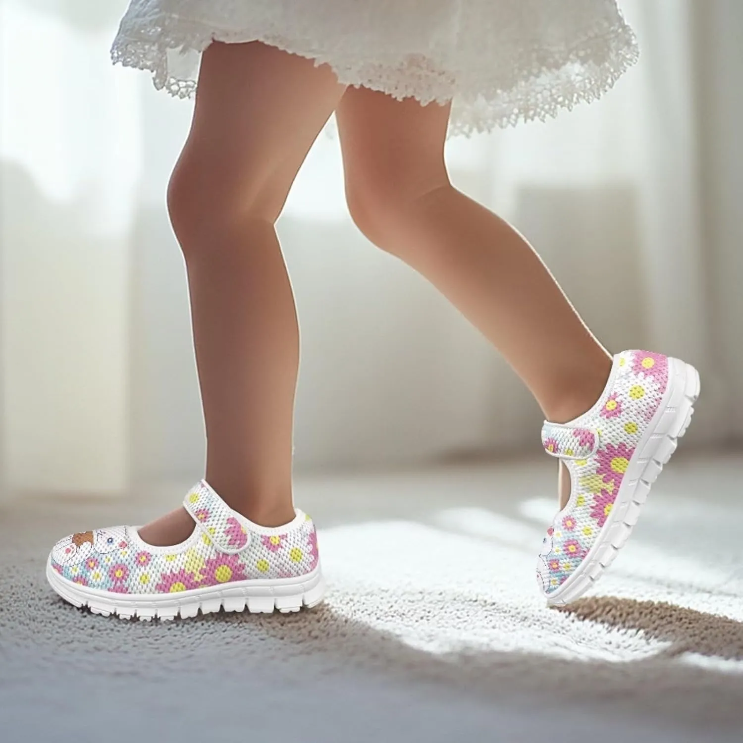 JoyLamoria Girls Mary Jane Shoes Toddler/Little Kids Slip on Sneakers Comfort Dress Shoes with Sunflower Cow South Western Navajo Design