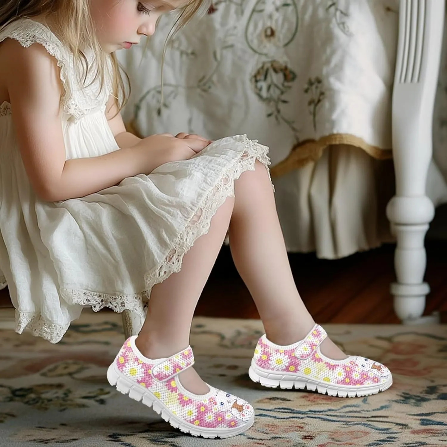 JoyLamoria Girls Mary Jane Shoes Toddler/Little Kids Slip on Sneakers Comfort Dress Shoes with Sunflower Cow South Western Navajo Design