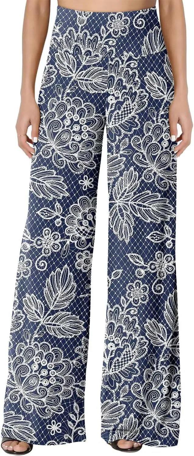 JZC Women's Palazzo Lounge Pants Stretchy Wide Leg Casual Pants Comfy High Waist Flowy Pants S-3XL