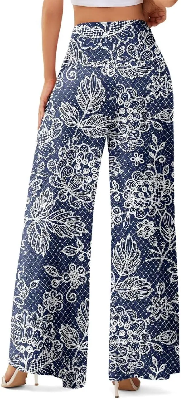 JZC Women's Palazzo Lounge Pants Stretchy Wide Leg Casual Pants Comfy High Waist Flowy Pants S-3XL