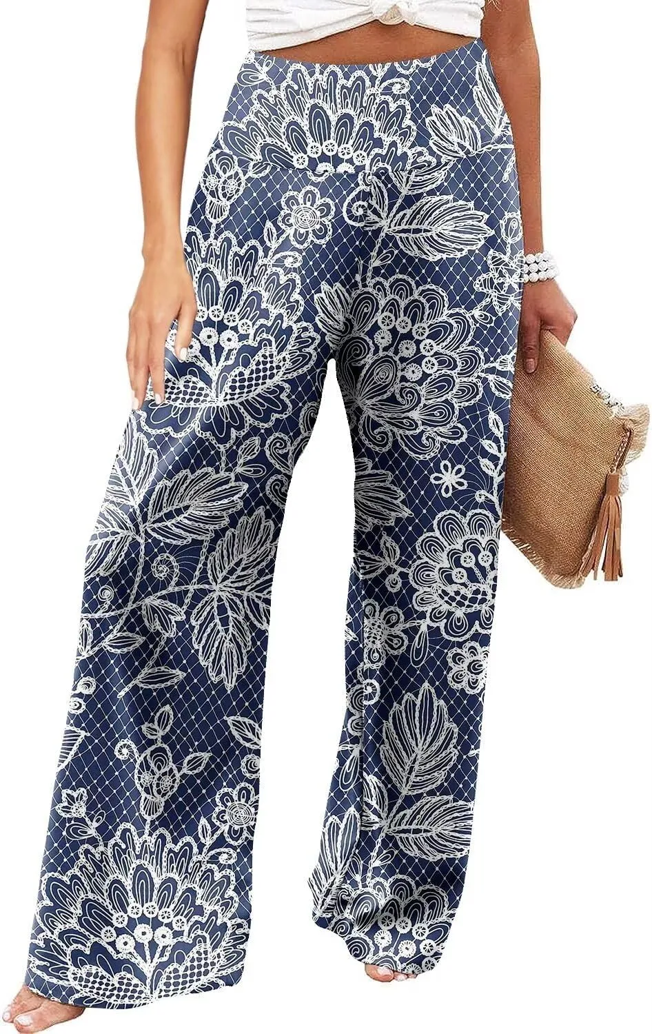JZC Women's Palazzo Lounge Pants Stretchy Wide Leg Casual Pants Comfy High Waist Flowy Pants S-3XL