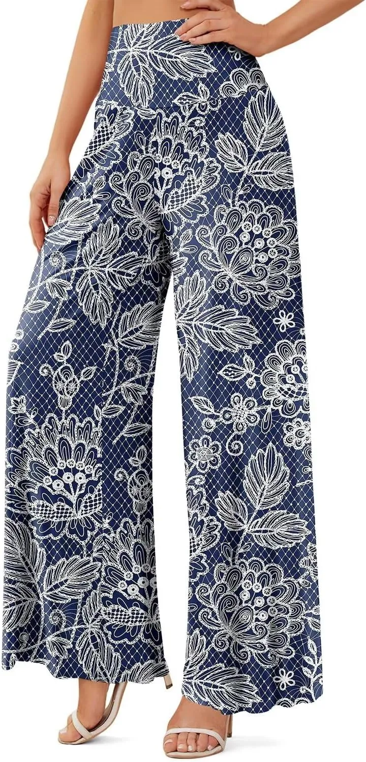 JZC Women's Palazzo Lounge Pants Stretchy Wide Leg Casual Pants Comfy High Waist Flowy Pants S-3XL