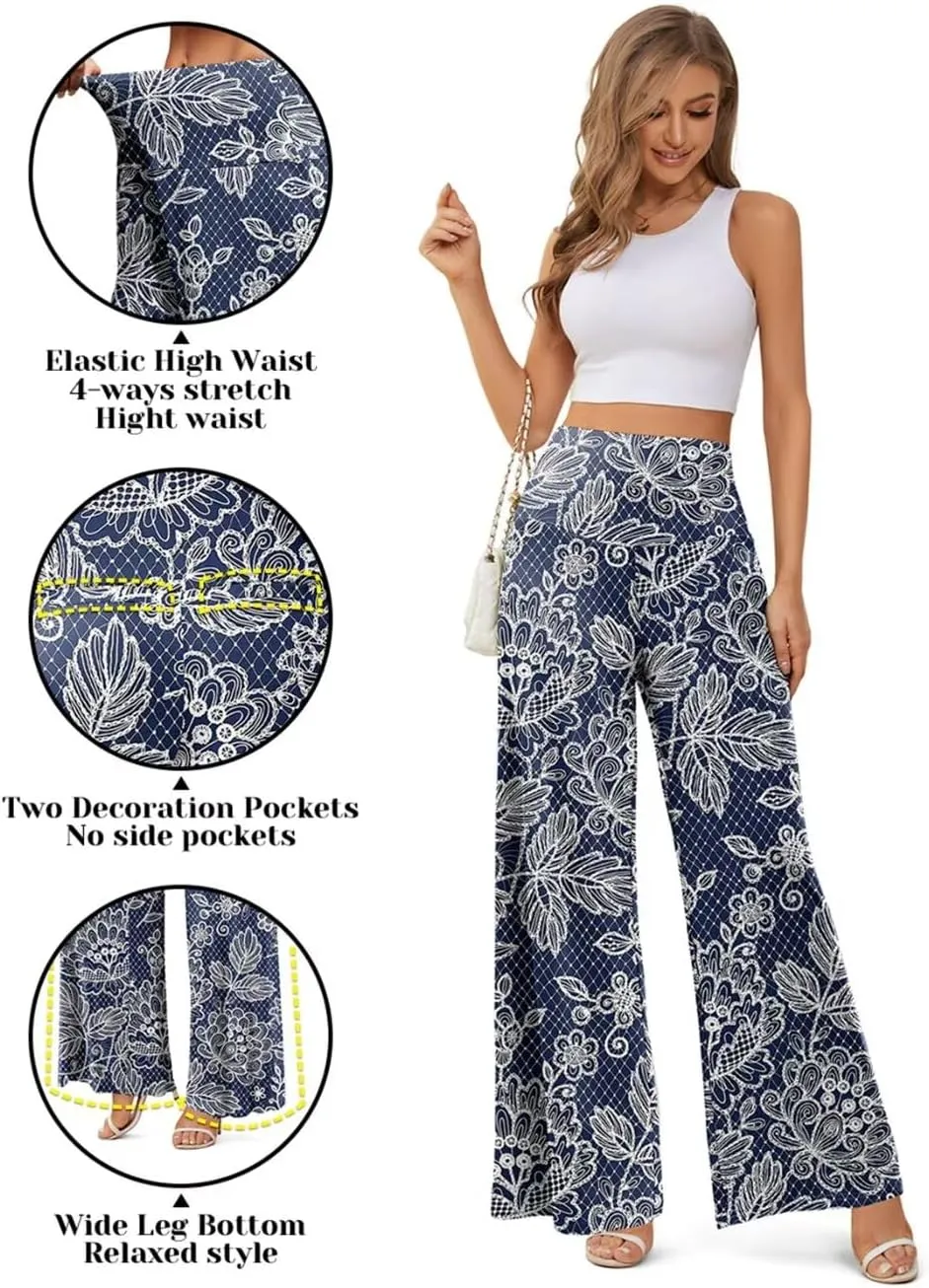 JZC Women's Palazzo Lounge Pants Stretchy Wide Leg Casual Pants Comfy High Waist Flowy Pants S-3XL