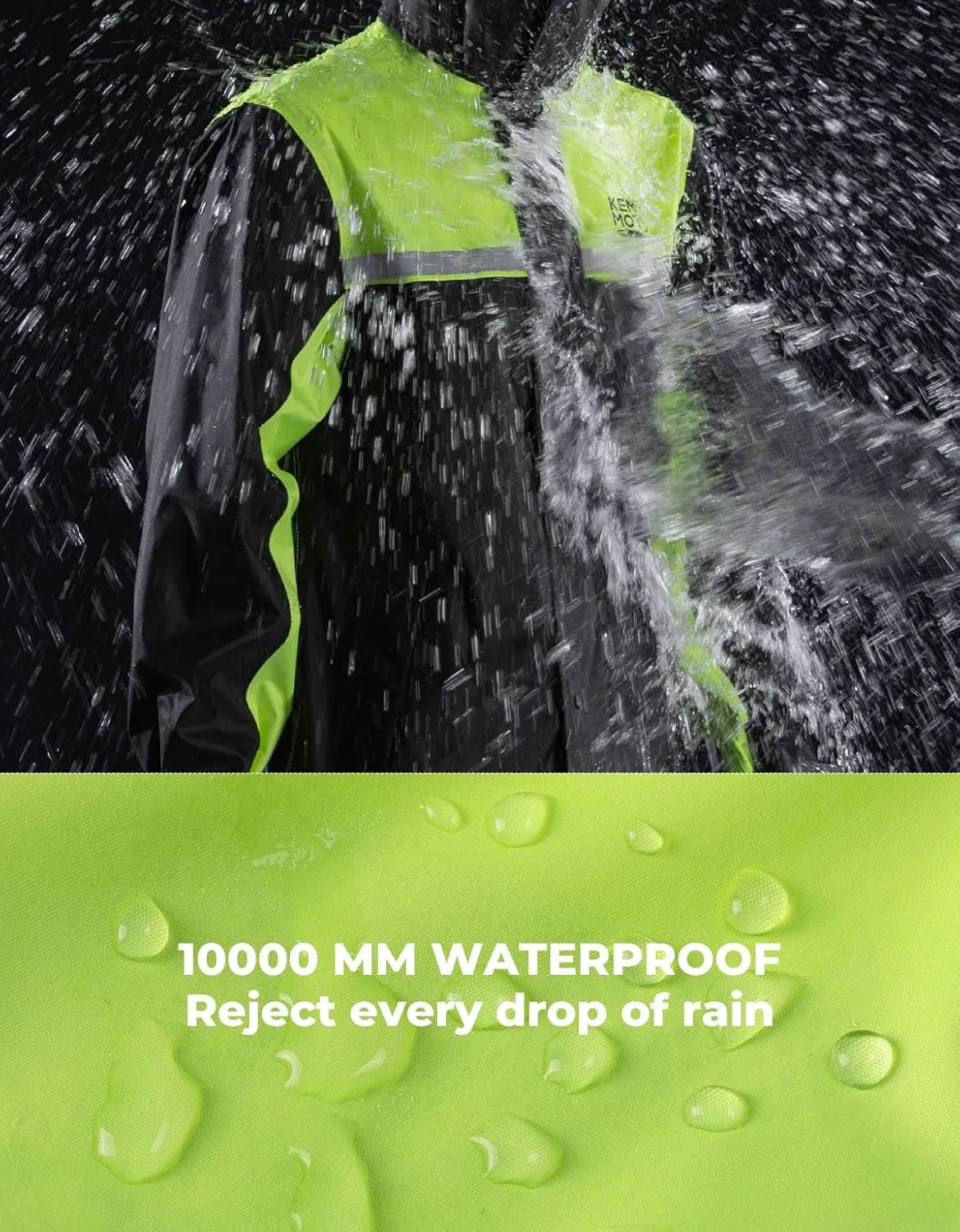 KEMIMOTO Rain Suit for Men, Motorcycle Rain Gear Waterproof Protective Rain Coat with Pants 2 Pieces Rainsuit Breathable Outdoor Fashion Green 2XL